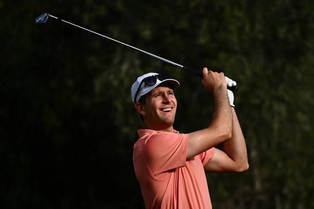 Martin Trainer hits his tee shot on the 14th hole during round one of the Shriners Children's Open at TPC Summerlin on October 07, 2021 in Las Vegas,...