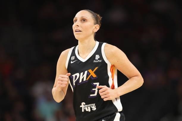 Diana Taurasi of the Phoenix Mercury during the first half in Game Four of the 2021 WNBA semifinals at Footprint Center on October 06, 2021 in...