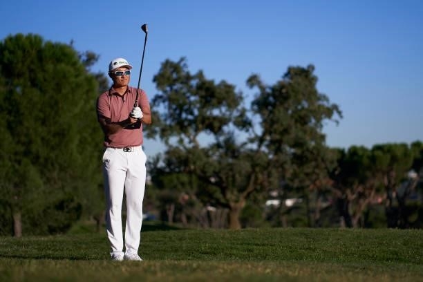 Haotong Li of China studies his shot during Day One of The Open de Espana at Club de Campo Villa de Madrid on October 07, 2021 in Madrid, Spain.