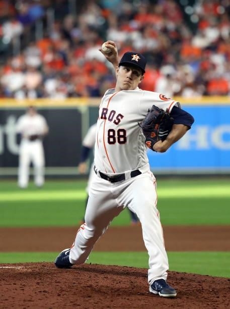 Pitcher Phil Maton of the Houston Astros pitches during the 7th inning of Game 1 of the American League Division Series against the Chicago White Sox...