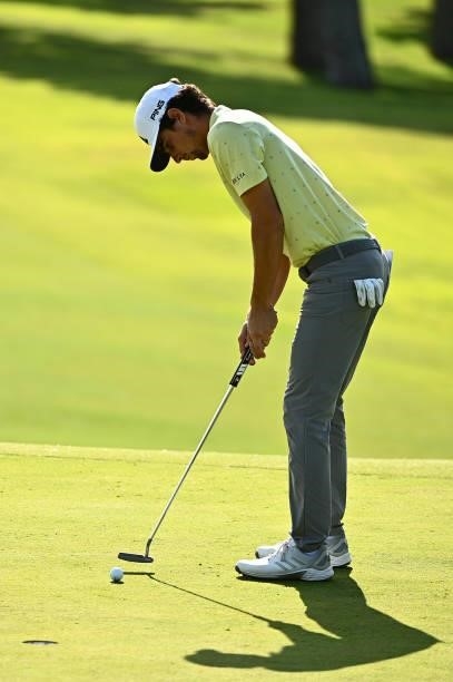 Joaquin Niemann putts on the 11th hole during round one of the Shriners Children's Open at TPC Summerlin on October 07, 2021 in Las Vegas, Nevada.