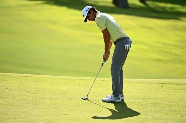Joaquin Niemann putts on the 11th hole during round one of the Shriners Children's Open at TPC Summerlin on October 07, 2021 in Las Vegas, Nevada.