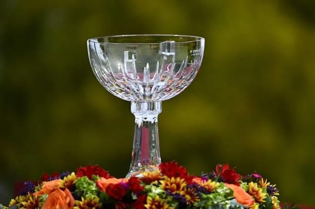 View of the champions trophy on the first hole during round one of the Shriners Children's Open at TPC Summerlin on October 07, 2021 in Las Vegas,...