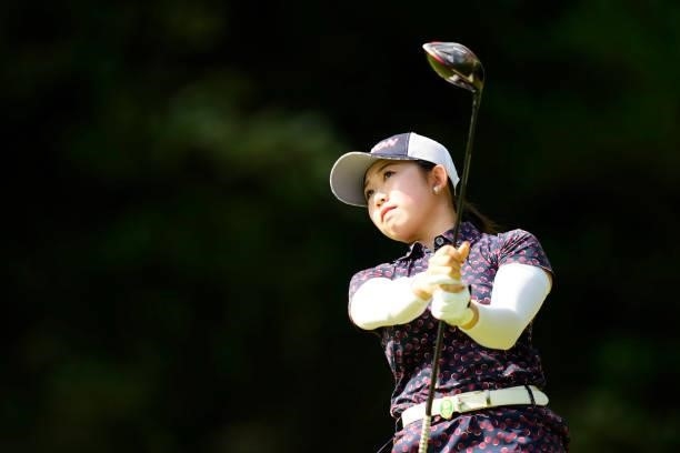 Kotoko Uchida of Japan hits her tee shot on the 2nd hole during the second round of Kanehide Miyarabi Open at the Kanehide Kise Country Club on...