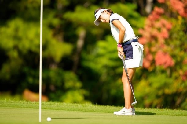 Hikari Fujita of Japan attempts a putt on the 2nd green during the second round of Kanehide Miyarabi Open at the Kanehide Kise Country Club on...