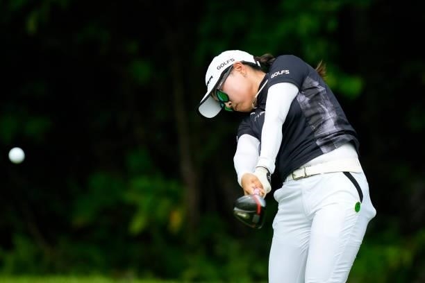 Ulala Onuki of Japan hits her tee shot on the 4th hole during the second round of Kanehide Miyarabi Open at the Kanehide Kise Country Club on October...
