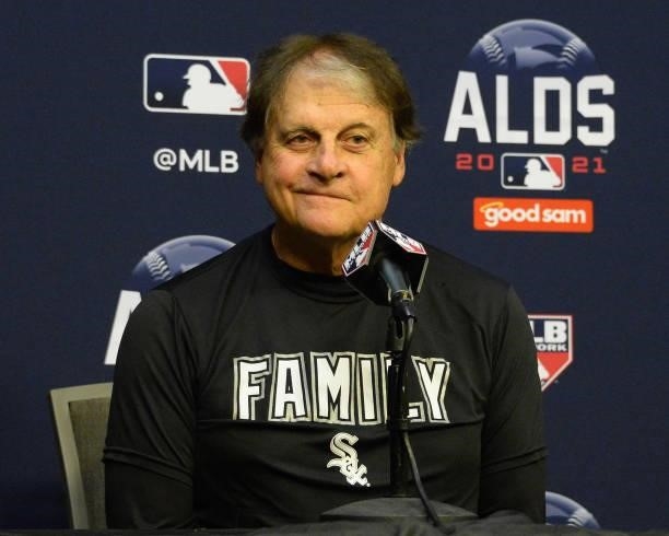 Manager Tony La Russa of the Chicago White Sox meets the media during a press conference prior to Game One of the American League Division Series...