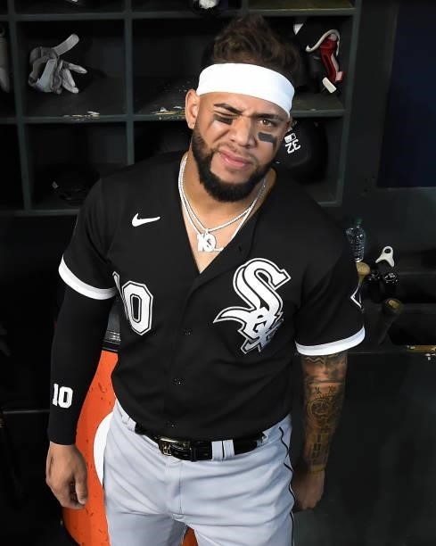 Yoan Moncada of the Chicago White Sox looks on prior to Game One of the American League Division Series against the Houston Astros on October 7, 2021...