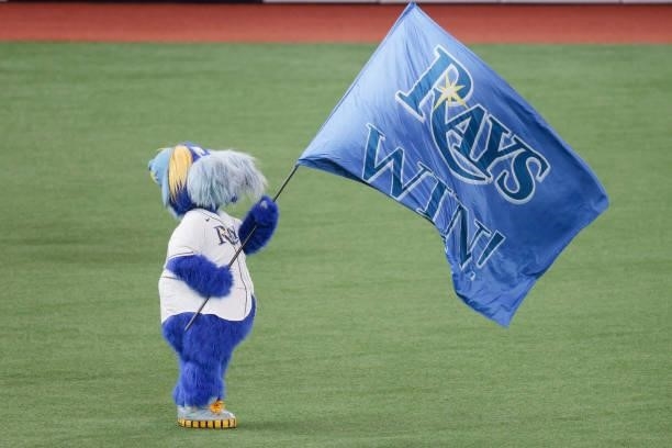 Mascot Raymond of the Tampa Bay Rays celebrates their 5-0 win over the Boston Red Sox during Game 1 of the American League Division Series at...