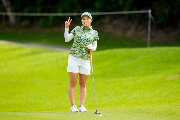 Rieru Shibusawa of Japan poses on the 5th hole during the second round of Kanehide Miyarabi Open at the Kanehide Kise Country Club on October 8, 2021...