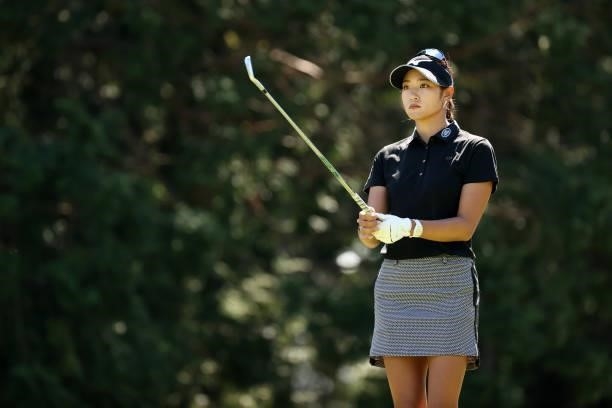 Erika Hara of Japan is seen before her tee shot on the 6th hole during the first round of the Stanley Ladies at Tomei Country Club on October 8, 2021...