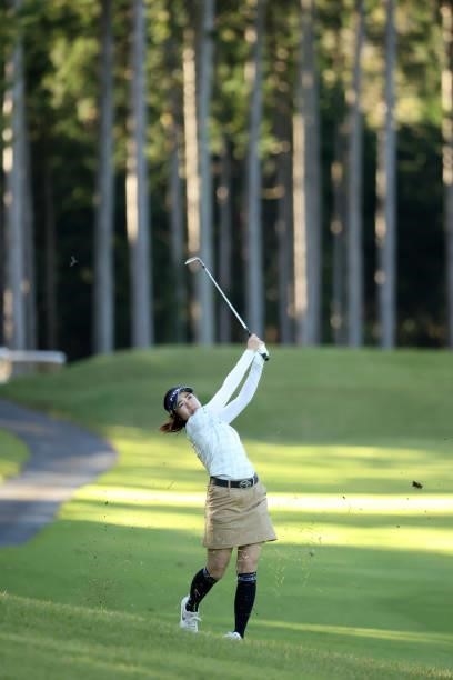 Sumika Nakasone of Japan hits her second shot on the 8th hole during the first round of the Stanley Ladies at Tomei Country Club on October 8, 2021...