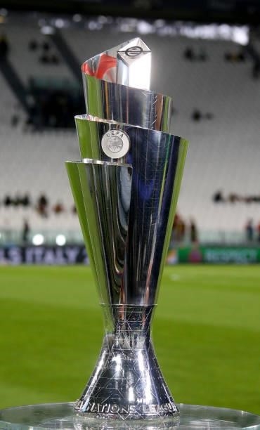 Illustration of the UEFA Nations League trophy during the UEFA Nations League 2021 Semi-final match between Belgium and France at Juventus Stadium on...