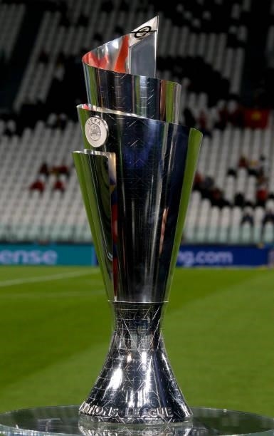 Illustration of the UEFA Nations League trophy during the UEFA Nations League 2021 Semi-final match between Belgium and France at Juventus Stadium on...