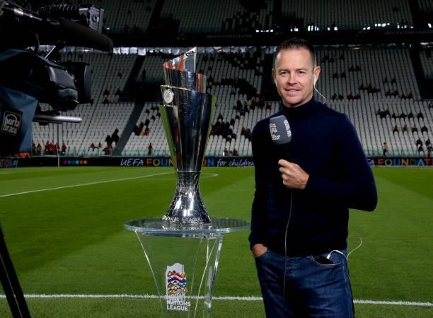 Belgian commentator Filip Joos comments the UEFA Nations League 2021 Semi-final match between Belgium and France at Juventus Stadium on October 7,...
