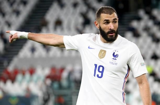Karim Benzema of France during the UEFA Nations League 2021 Semi-final match between Belgium and France at Juventus Stadium on October 7, 2021 in...