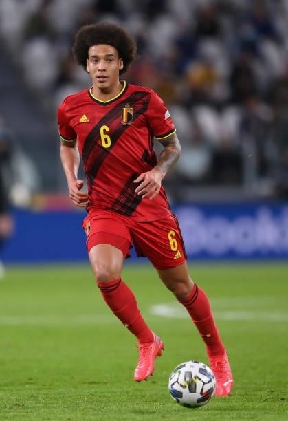 Axel Witsel of Belgium runs with the ball during the UEFA Nations League 2021 Semi-final match between Belgium and France at Allianz Stadium on...