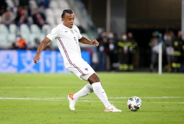 Jules Kounde of France during the UEFA Nations League 2021 Semi-final match between Belgium and France at Juventus Stadium on October 7, 2021 in...