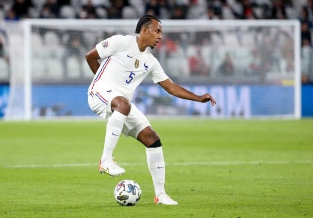 Jules Kounde of France during the UEFA Nations League 2021 Semi-final match between Belgium and France at Juventus Stadium on October 7, 2021 in...