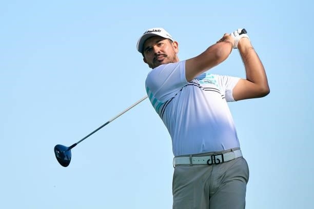 Gaganjeet Bhullar of India plays a shot during Day Two of The Open de Espana at Club de Campo Villa de Madrid on October 08, 2021 in Madrid, Spain.