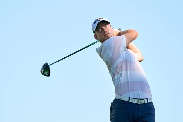 Gordan Brixi of Czech Republic plays a shot during Day Two of The Open de Espana at Club de Campo Villa de Madrid on October 08, 2021 in Madrid,...