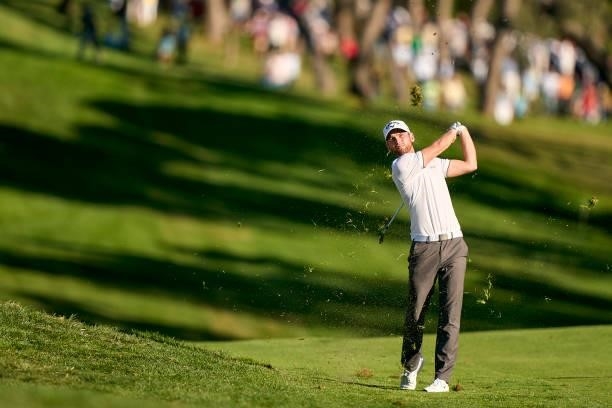 Daniel Gavins of England plays a shot during Day Two of The Open de Espana at Club de Campo Villa de Madrid on October 08, 2021 in Madrid, Spain.