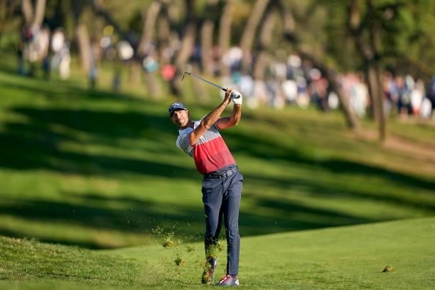 Alvaro Quiros of Spain plays a shot during Day Two of The Open de Espana at Club de Campo Villa de Madrid on October 08, 2021 in Madrid, Spain.