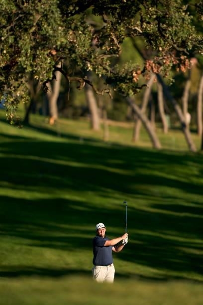 Marcus Armitage of England plays a shot during Day Two of The Open de Espana at Club de Campo Villa de Madrid on October 08, 2021 in Madrid, Spain.