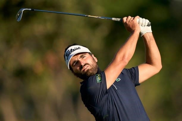 Antoine Rozner of France plays a shot during Day Two of The Open de Espana at Club de Campo Villa de Madrid on October 08, 2021 in Madrid, Spain.