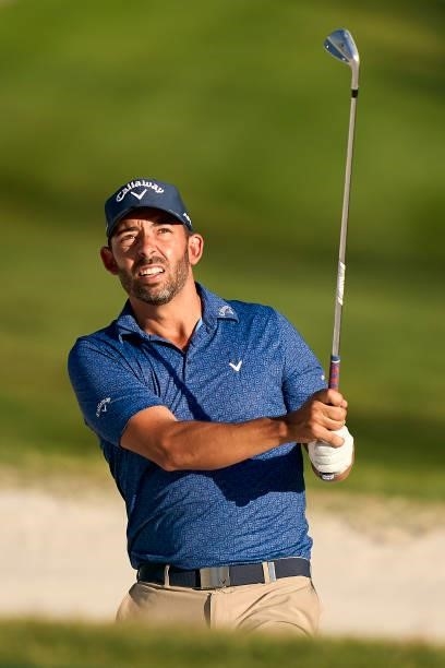 Pablo Larrazabal of Spain watches his shot during Day Two of The Open de Espana at Club de Campo Villa de Madrid on October 08, 2021 in Madrid, Spain.