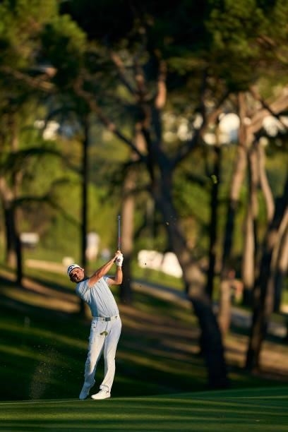 Fabrizio Zanotti of Paraguay plays a shot during Day Two of The Open de Espana at Club de Campo Villa de Madrid on October 08, 2021 in Madrid, Spain.