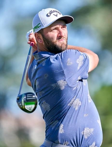 Jon Rahm of Spain plays a shot during Day Two of The Open de Espana at Club de Campo Villa de Madrid on October 08, 2021 in Madrid, Spain.