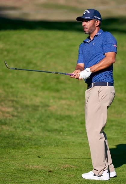 Pablo Larrazabal of Spain plays a shot during Day Two of The Open de Espana at Club de Campo Villa de Madrid on October 08, 2021 in Madrid, Spain.