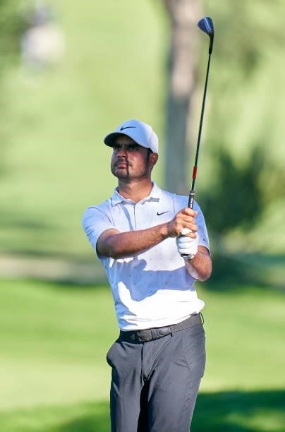Shubhankar Sharma of India plays a shot during Day Two of The Open de Espana at Club de Campo Villa de Madrid on October 08, 2021 in Madrid, Spain.