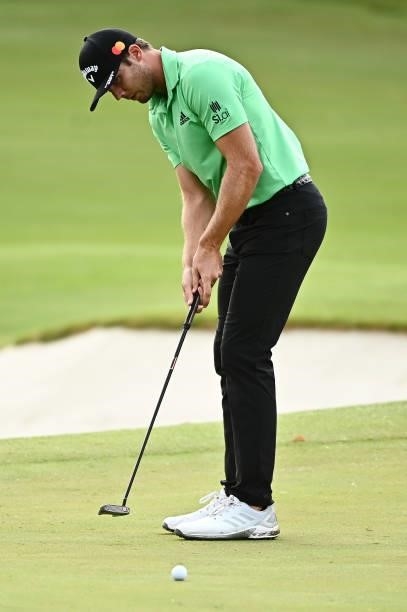 Sam Burns putts on the ninth hole during round two of the Shriners Children's Open at TPC Summerlin on October 08, 2021 in Las Vegas, Nevada.