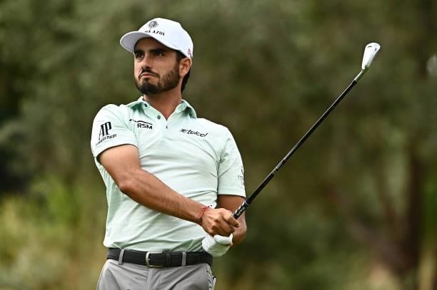 Abraham Ancer hits his tee shot on the eighth hole during round two of the Shriners Children's Open at TPC Summerlin on October 08, 2021 in Las...