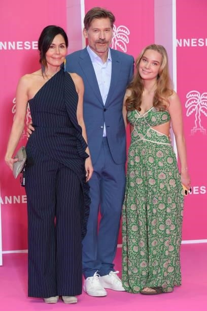 Nukaaka Coster-Waldau, Nicolaj Coster Waldau and daughter Safina Waldau attend the opening ceremony during the 4th Canneseries Festival on October...