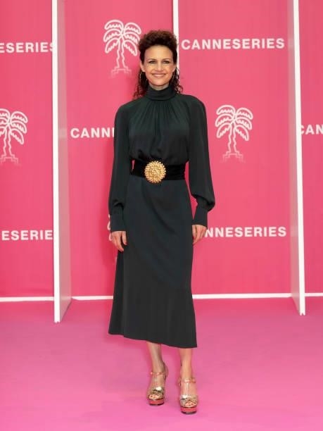 Carla Gugino attends the opening ceremony of the 4th Canneseries Festival on October 08, 2021 in Cannes, France.
