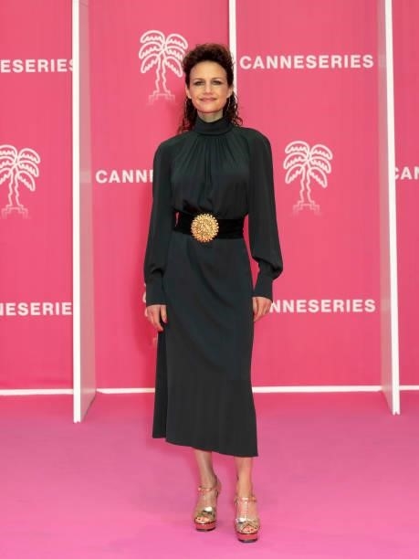 Carla Gugino attends the opening ceremony of the 4th Canneseries Festival on October 08, 2021 in Cannes, France.