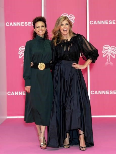Carla Gugino and Connie Britton attend the opening ceremony of the 4th Canneseries Festival on October 08, 2021 in Cannes, France.