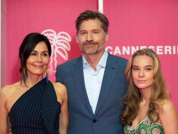 Nukaaka Coster-Waldau, Nikolaj Coster-Waldau and Safina Waldau attend the opening ceremony of the 4th Canneseries Festival on October 08, 2021 in...