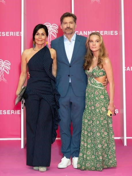 Nukaaka Coster-Waldau, Nikolaj Coster-Waldau and Safina Waldau attend the opening ceremony of the 4th Canneseries Festival on October 08, 2021 in...