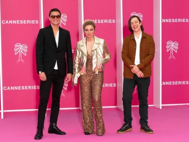 Louis Peres, Lula Cotton Frapier and Arthur Mazet attends the opening ceremony during the 4th Canneseries Festival on October 08, 2021 in Cannes,...