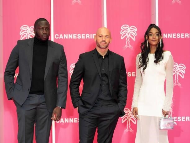 Saidou Camara, Franck Gastambide and Laetitia Kerfa attends the opening ceremony during the 4th Canneseries Festival on October 08, 2021 in Cannes,...