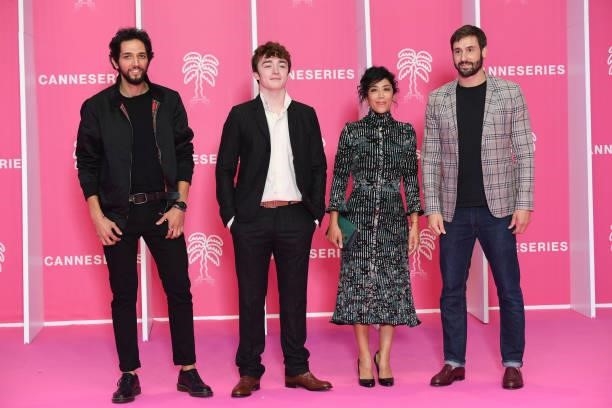 Omar Mebrouk, Thomas Chomel, Naidra Ayadi and Guillaume Labbe attend the opening ceremony during the 4th Canneseries Festival on October 08, 2021 in...