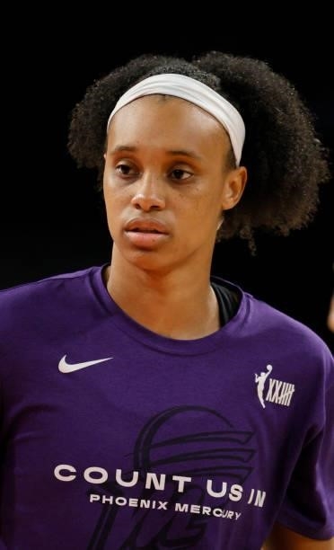 Brianna Turner of the Phoenix Mercury warms up before Game Five of the 2021 WNBA Playoffs semifinals against the Las Vegas Aces at Michelob ULTRA...