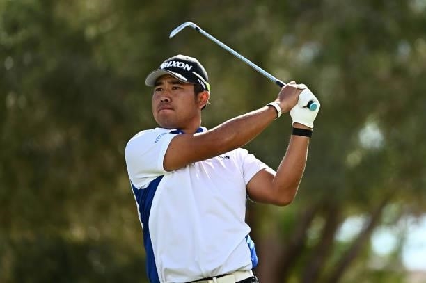 Hideki Matsuyama of Japan hits his tee shot on the eighth hole during round two of the Shriners Children's Open at TPC Summerlin on October 08, 2021...