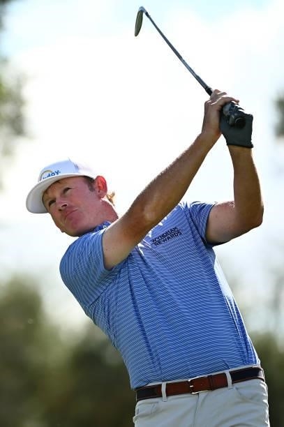 Brandt Snedeker hits his tee shot on the eighth hole during round two of the Shriners Children's Open at TPC Summerlin on October 08, 2021 in Las...
