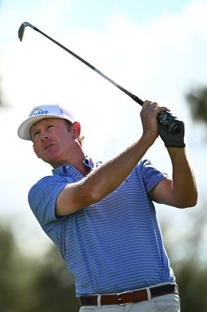 Brandt Snedeker hits his tee shot on the eighth hole during round two of the Shriners Children's Open at TPC Summerlin on October 08, 2021 in Las...