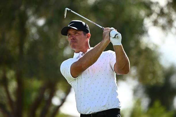 Paul Casey hits his tee shot on the eighth hole during round two of the Shriners Children's Open at TPC Summerlin on October 08, 2021 in Las Vegas,...